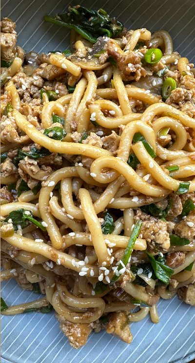 Stir Fry Udon Noodles with Minced Tofu