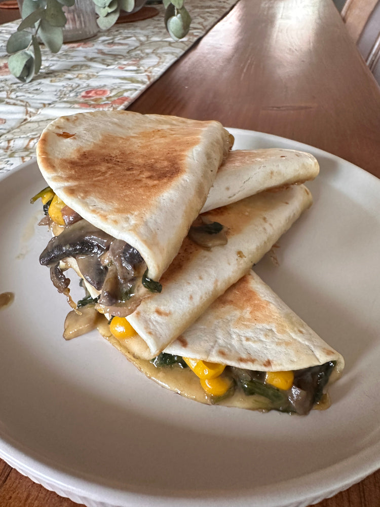 Quick 15-Minute Spinach,Corn and Mushroom Quesadillas
