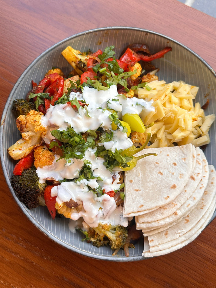 Quick & Healthy Veggie Shawarma Bowls with Yogurt Feta Sauce